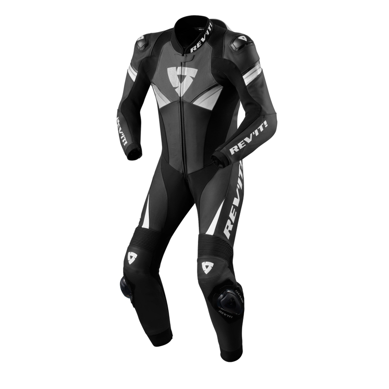 "Revit Argon 2" vientisas motociklininko kostiumas juodai baltas