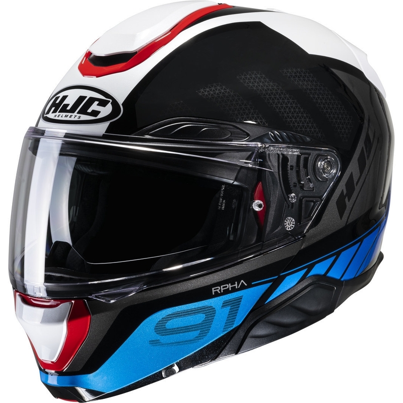 HJC RPHA 91 Rafino MC21 raudonai-mėlynai-juodai-juodai-baltas motociklininko šalmas
