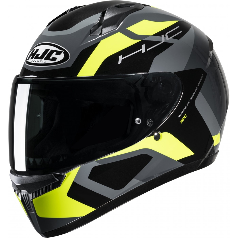 HJC C10 Tins MC3H juodai pilkas-fluo geltonas integralus motociklininko šalmas