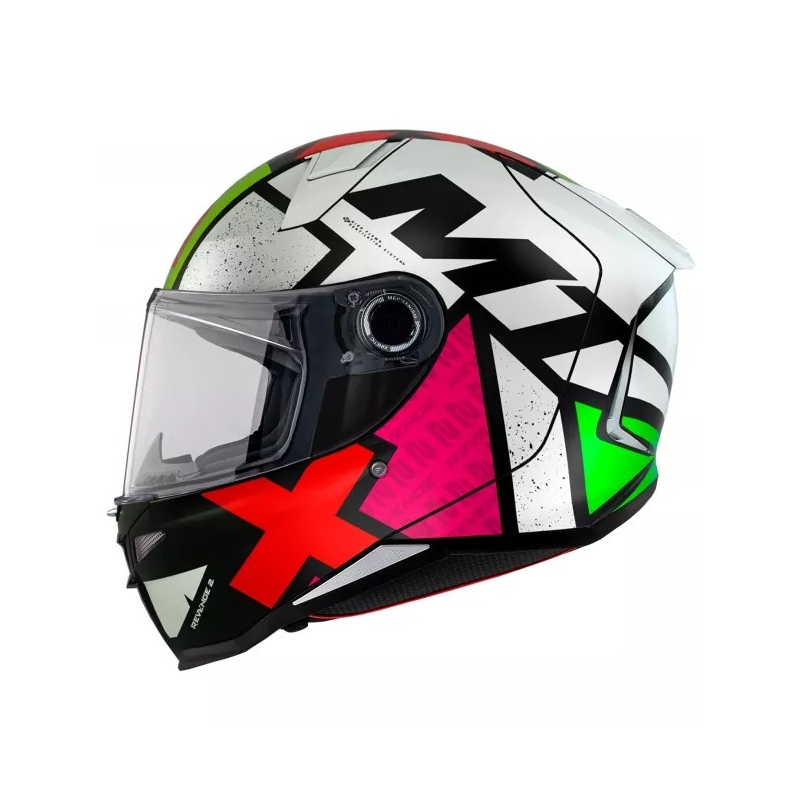 Integrální přilba na motorku MT FF110 Revenge 2 Light C0 bílo-červeno-růžovo-zelená