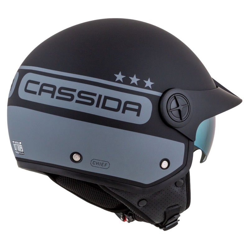Cassida Handy Plus Chief atviras motociklininko šalmas pilkai juodas