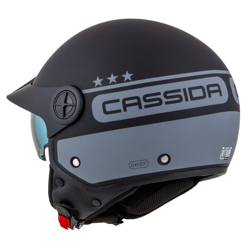 Cassida Handy Plus Chief atviras motociklininko šalmas pilkai juodas