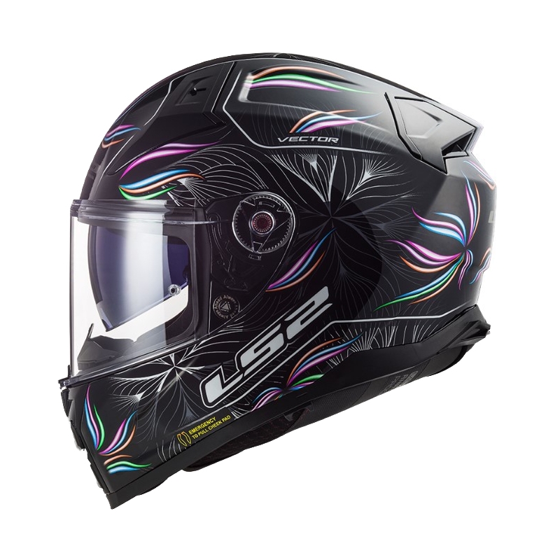 LS2 FF811 Vector II Tropical baltai violetinės ir juodos spalvos integralus motociklininko šalmas