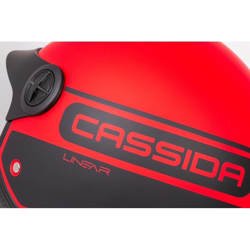 "Cassida Handy Plus" linijinis atviras motociklininko šalmas raudonai juodas