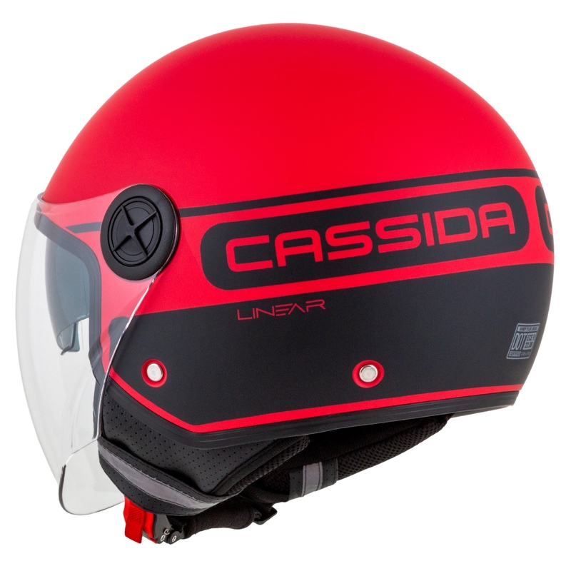 "Cassida Handy Plus" linijinis atviras motociklininko šalmas raudonai juodas