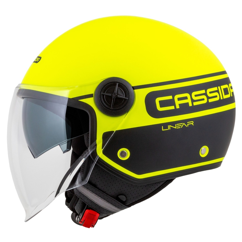 Cassida Handy Plus Linear fluo geltonai juodas atviras motociklininko šalmas