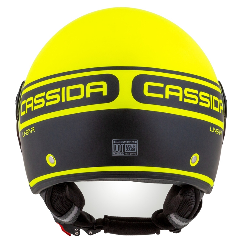 Cassida Handy Plus Linear fluo geltonai juodas atviras motociklininko šalmas