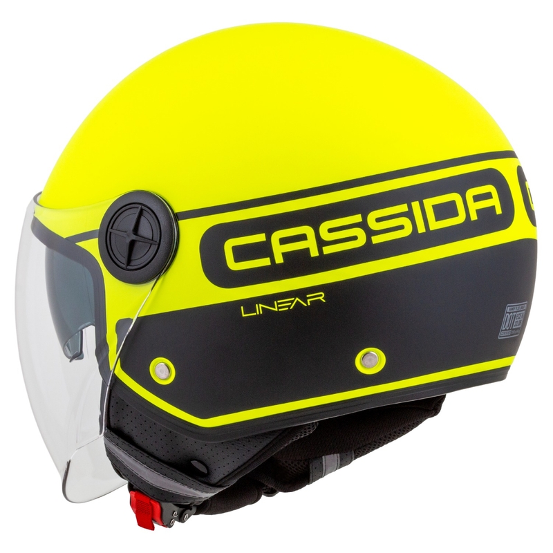 Cassida Handy Plus Linear fluo geltonai juodas atviras motociklininko šalmas