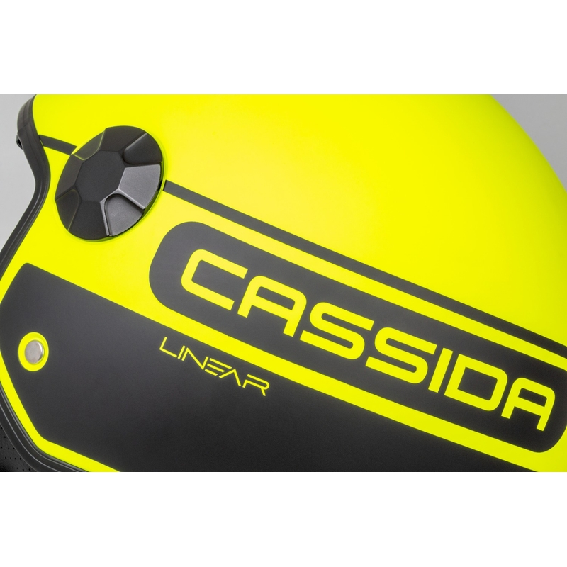 Cassida Handy Plus Linear fluo geltonai juodas atviras motociklininko šalmas