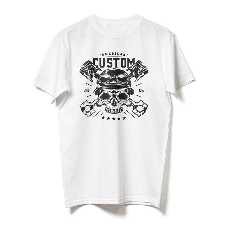 Triko RSA American Custom Skull bílé výprodej