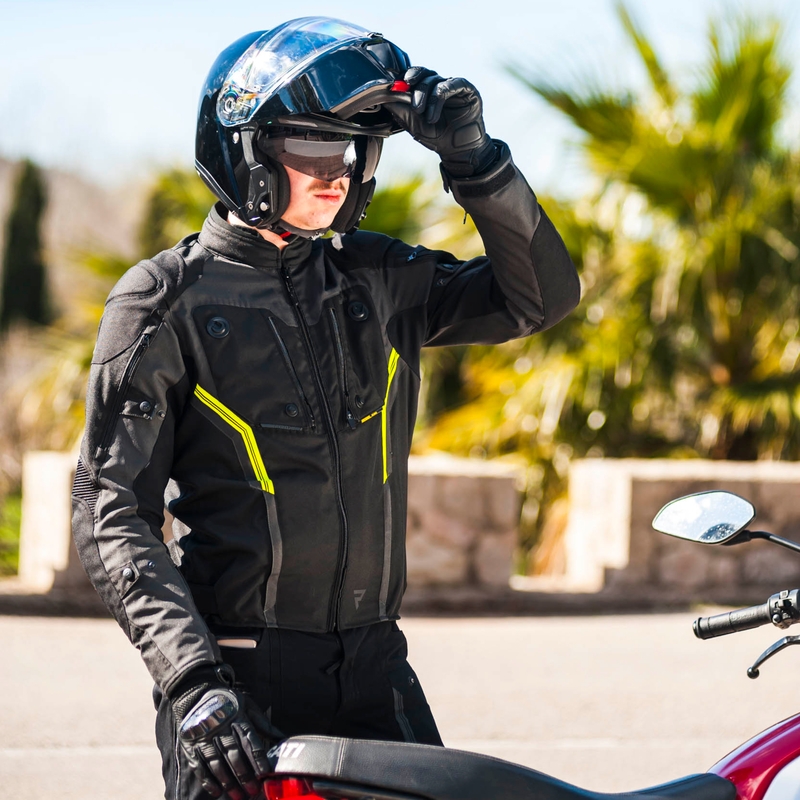 Rebelhorn Borg juoda-tamsiai pilka-fluo geltona motociklininko striukė