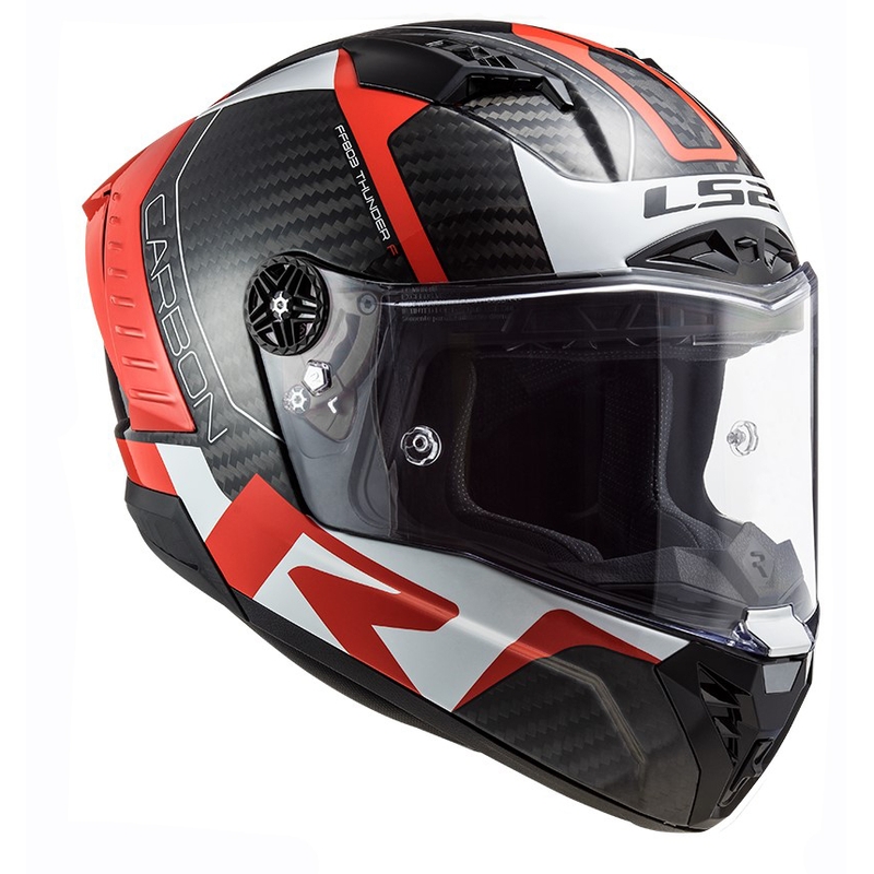 LS2 FF805 Thunder C Racing1 juodai-baltai-raudonas integralus motociklininko šalmas
