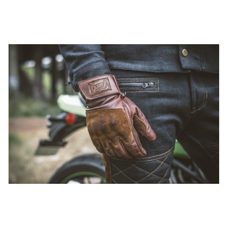 Kuro Rodeo Motociklininko pirštinės rudos spalvos