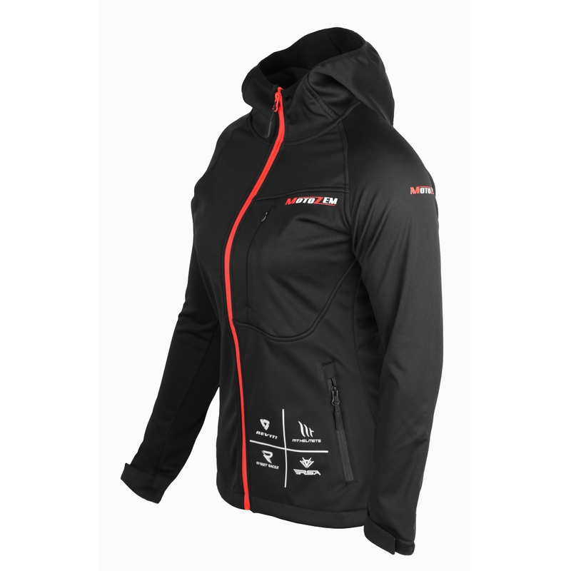 Moteriška "MotoZem Racing Team" juodai raudona softshell striukė