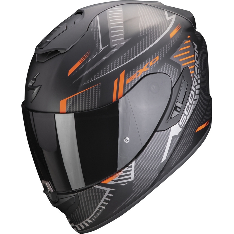 Integruotas motociklininko šalmas Scorpion EXO-1400 EVO Air Shell juodas-oranžinis matinis