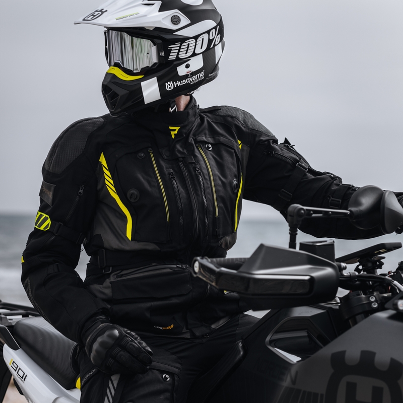Rebelhorn Patrol juoda-pilka-fluo geltona motociklininko striukė