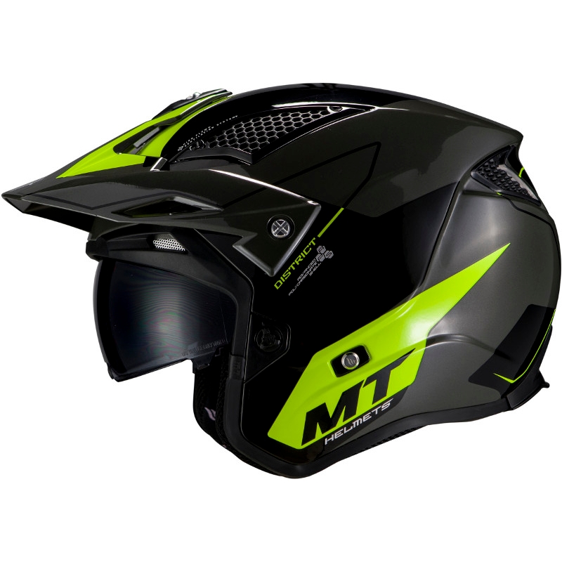 Otevřená trialová přilba na motorku MT District SV Summit E3 černo-fluo zelená
