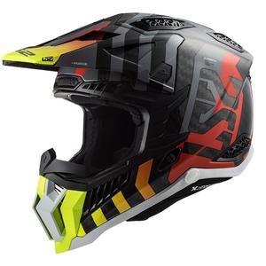 Motokroso šalmas LS2 MX703 C X-Force Barrier H-V juoda-pilka-raudona-geltona