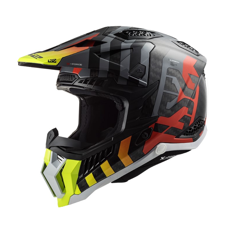 Motokroso šalmas LS2 MX703 C X-Force Barrier H-V juoda-pilka-raudona-geltona