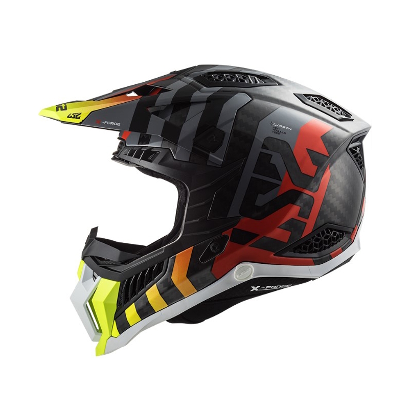 Motokroso šalmas LS2 MX703 C X-Force Barrier H-V juoda-pilka-raudona-geltona