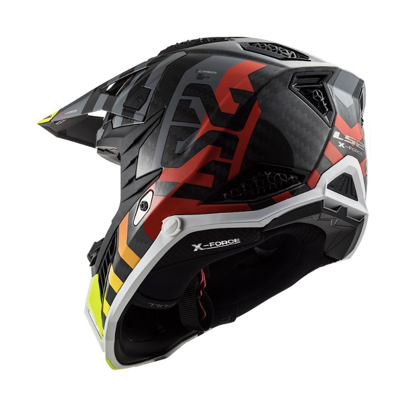 Motokroso šalmas LS2 MX703 C X-Force Barrier H-V juoda-pilka-raudona-geltona
