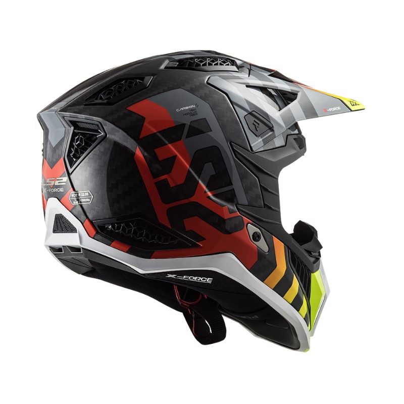 Motokroso šalmas LS2 MX703 C X-Force Barrier H-V juoda-pilka-raudona-geltona