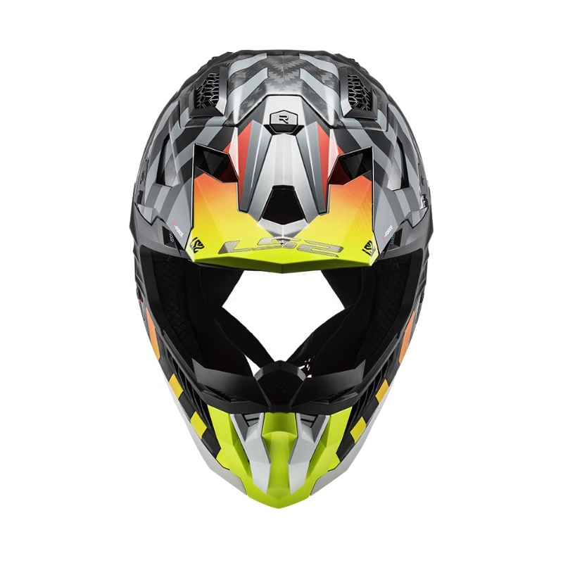 Motokroso šalmas LS2 MX703 C X-Force Barrier H-V juoda-pilka-raudona-geltona