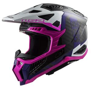 Motokroso šalmas LS2 MX703 C X-Force Victory juoda-balta-violetinė-rožinė