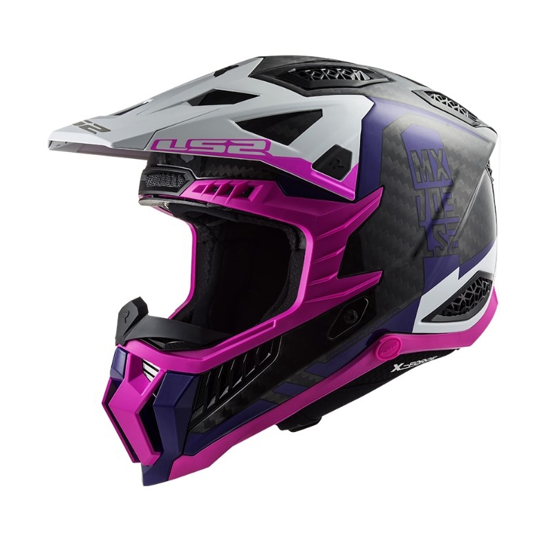 Motokroso šalmas LS2 MX703 C X-Force Victory juoda-balta-violetinė-rožinė