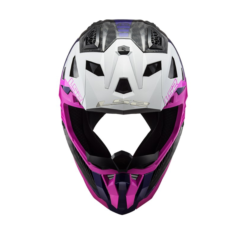 Motokroso šalmas LS2 MX703 C X-Force Victory juoda-balta-violetinė-rožinė