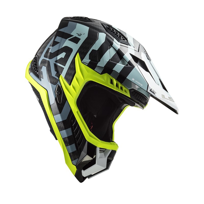 Motokroso šalmas LS2 MX703 C X-Force Barrier juoda-mėlyna-fluo geltona