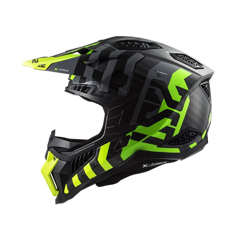 Motokroso šalmas LS2 MX703 C X-Force Barrier H-V juoda-pilka-fluo geltona