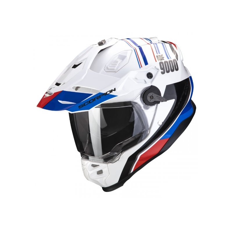 Enduro motociklininko šalmas SCORPION ADF-9000 AIR Desert balta-mėlyna-raudona išpardavimas