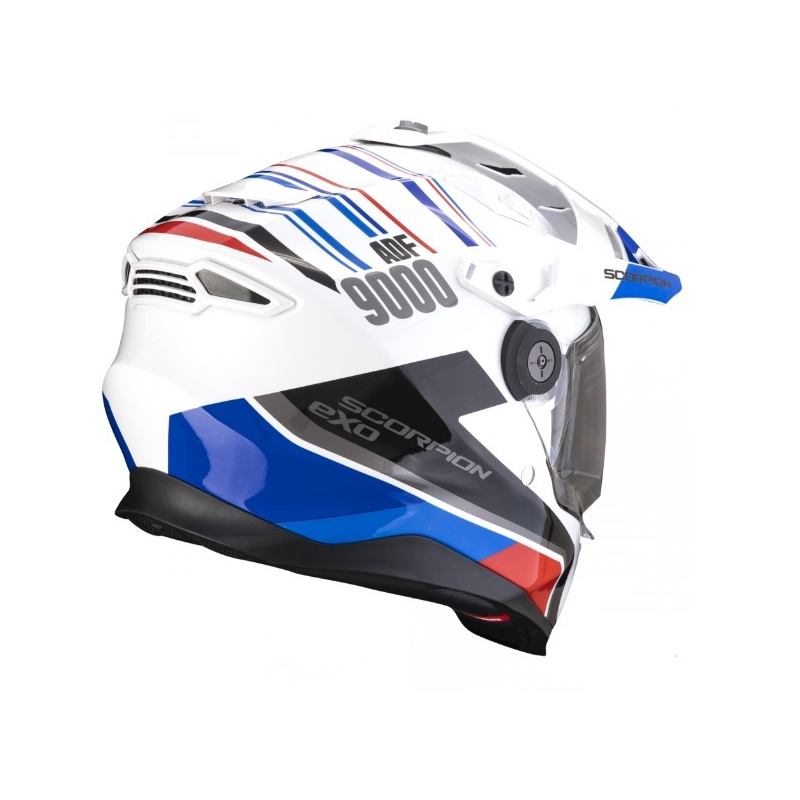 Enduro motociklininko šalmas SCORPION ADF-9000 AIR Desert balta-mėlyna-raudona išpardavimas