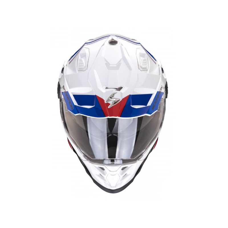 Enduro motociklininko šalmas SCORPION ADF-9000 AIR Desert balta-mėlyna-raudona išpardavimas
