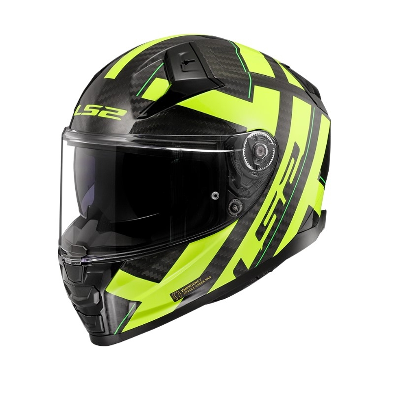 LS2 FF811 Vector II C Strong juoda-fluo geltonas integralus motociklininko šalmas