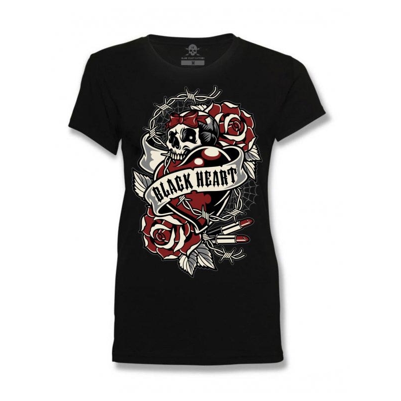 Moteriški marškinėliai Black Heart Heart Rose