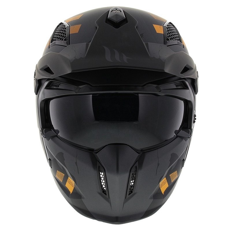 Atviras šalmas su kauke MT Streetfighter SV S Skull A12 pilkai oranžinis