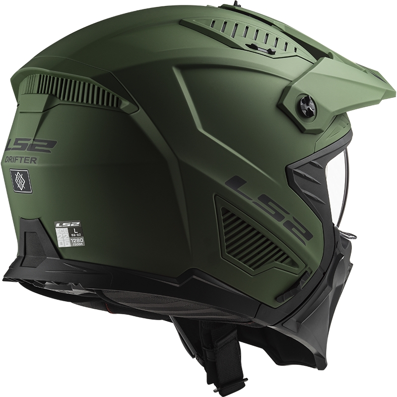 Bandomasis motociklininko šalmas LS2 OF606 Drifter Solid green matt
