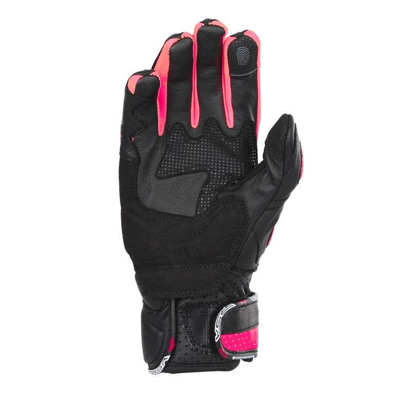 Moteriškos motociklininko pirštinės RSA RX2 juodos ir rožinės spalvos