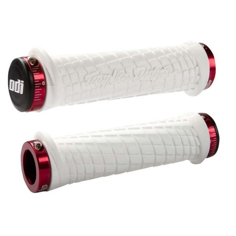 Rankenos ODI TROY LEE DESIGNS SIGNATURE ATV LOCK-ON baltai raudonos spalvos