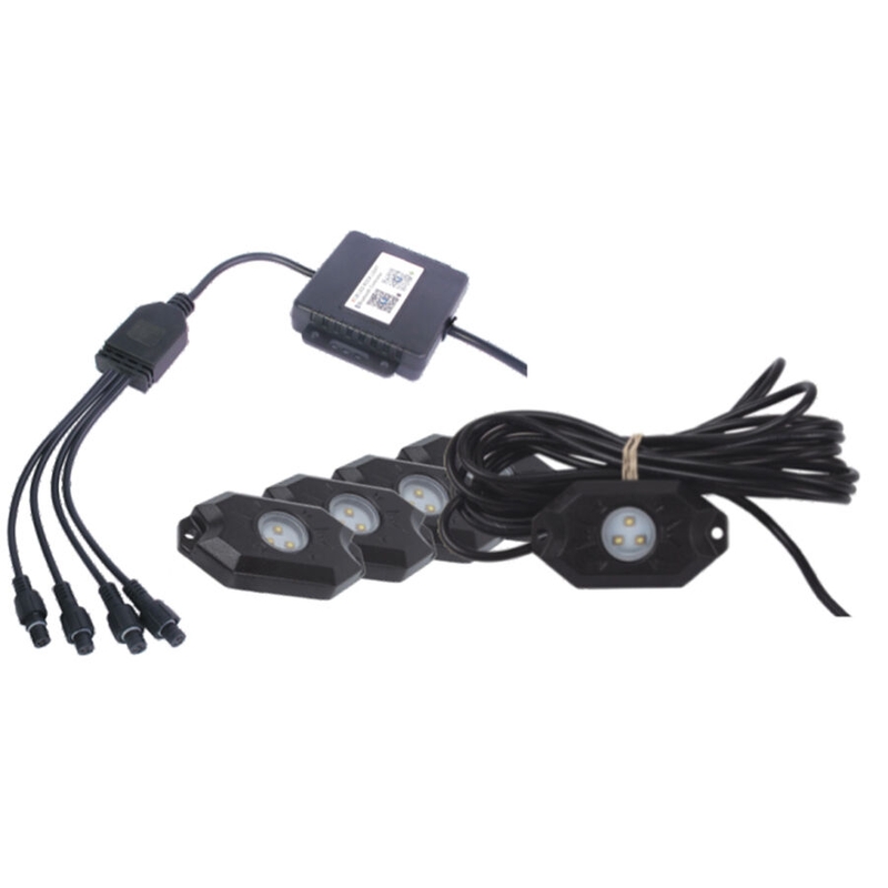 RYKLIO VADOVAUJAMA ŠVIESA, RGB, ĮVAIRIASPALVĖ, "BLUETOOTH" VALDYMAS, 4 VNT. RINKINYS