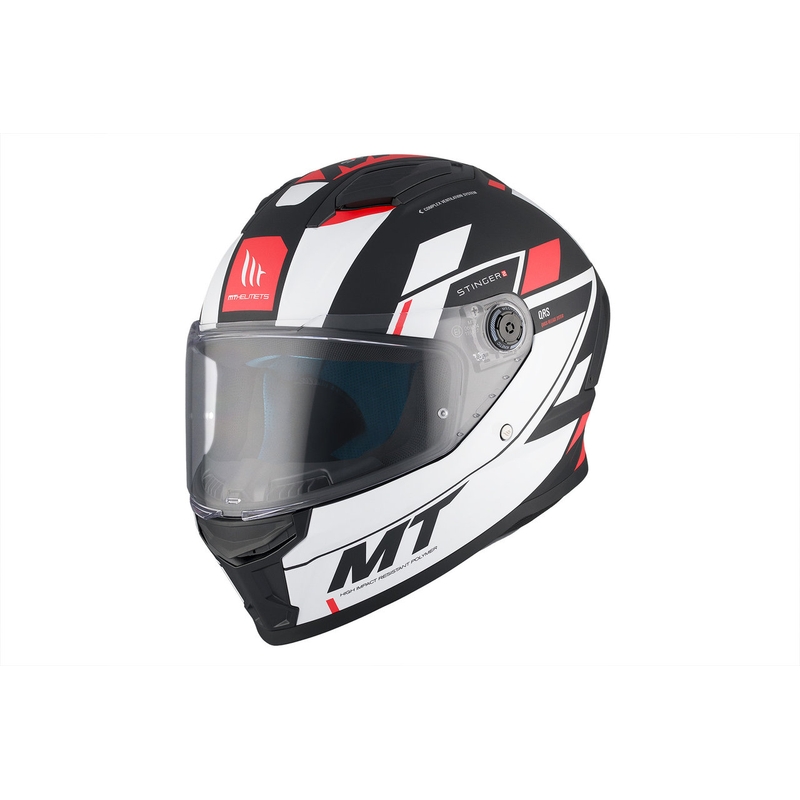 MT Stinger 2 Solid Zivze integralus motociklininko šalmas baltai-juodai-raudonas matinis