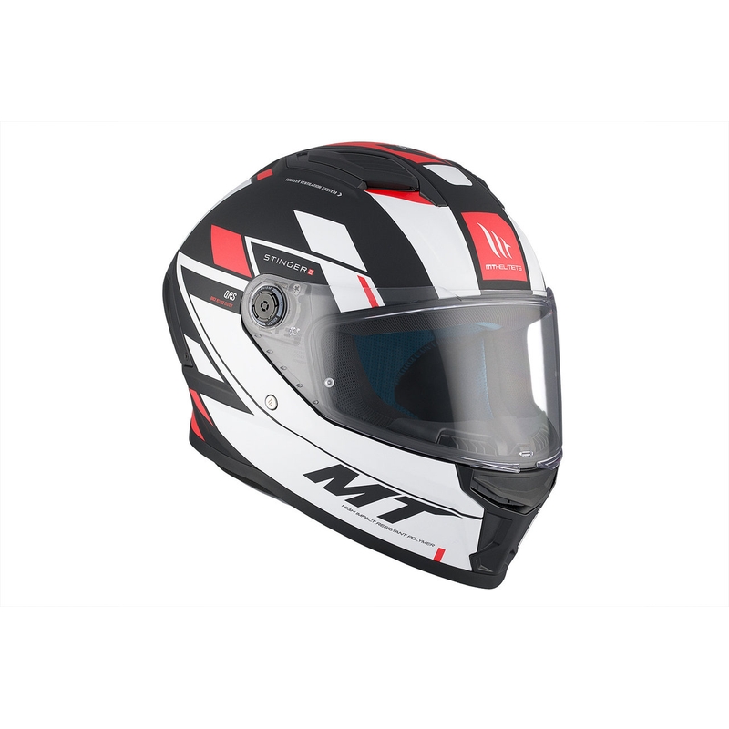 MT Stinger 2 Solid Zivze integralus motociklininko šalmas baltai-juodai-raudonas matinis