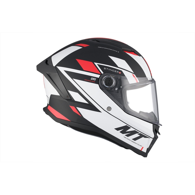 MT Stinger 2 Solid Zivze integralus motociklininko šalmas baltai-juodai-raudonas matinis