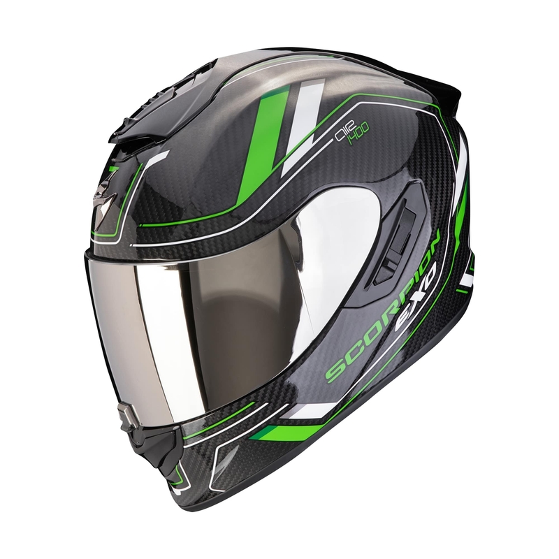 Integruotas motociklininko šalmas Scorpion EXO-1400 EVO II CARBON AIR MIRAGE juodai žalias išpardavimas