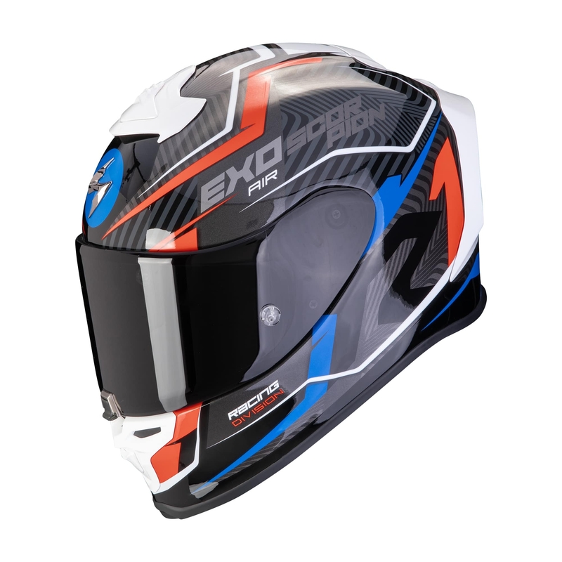 Integruotas motociklininko šalmas Scorpion EXO-R1 EVO AIR COUP juoda-raudona-mėlyna