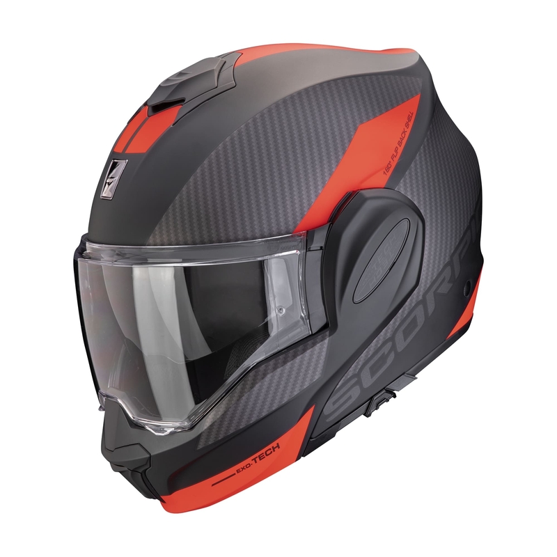 Apverčiamas motociklininko šalmas Scorpion EXO-TECH EVO TEAM matinis juodas-sidabrinis-raudonas