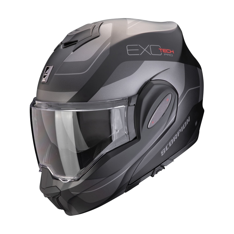 Sulankstomas motociklininko šalmas Scorpion EXO-TECH EVO PRO COMMUTA matinis juodai sidabrinis išpardavimas