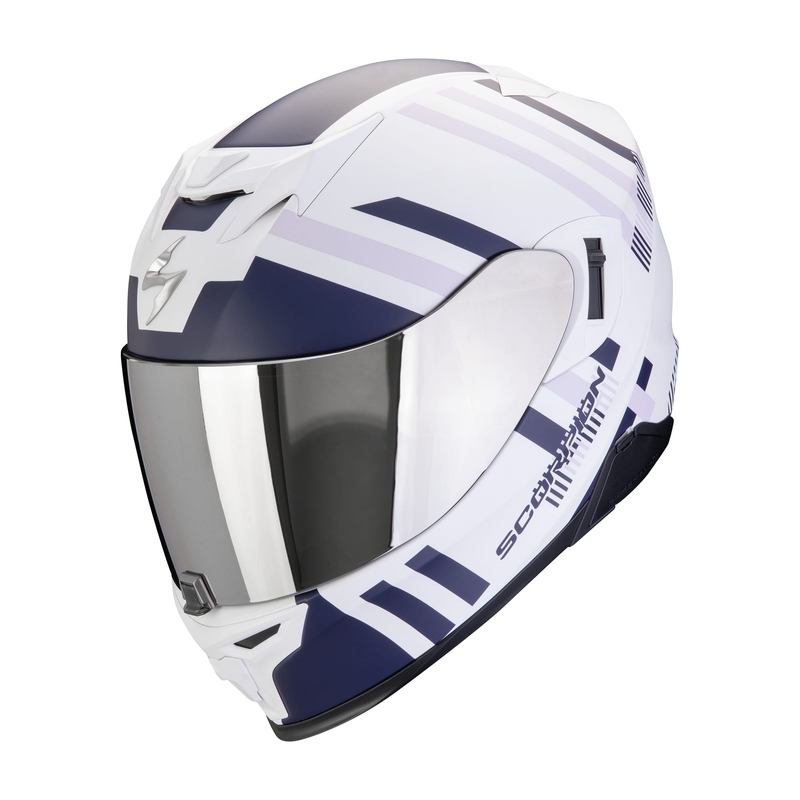 Integruotas motociklininko šalmas Scorpion EXO-520 EVO AIR BANSHEE matinis baltai mėlynai violetinis išpardavimas